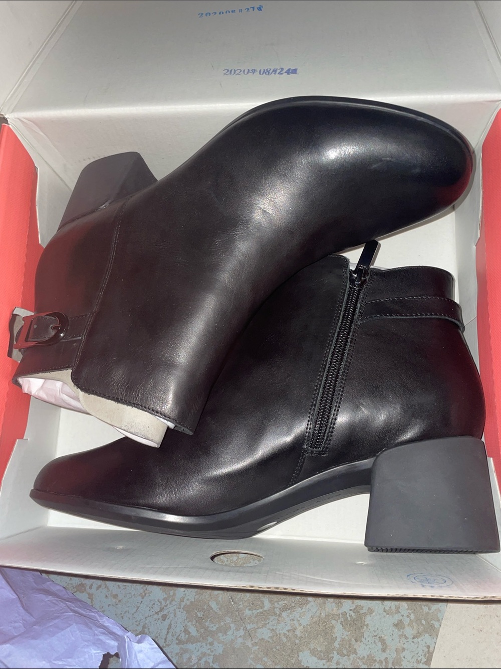 Easy Spirit Black Leather Ankle Booties with Block Heel